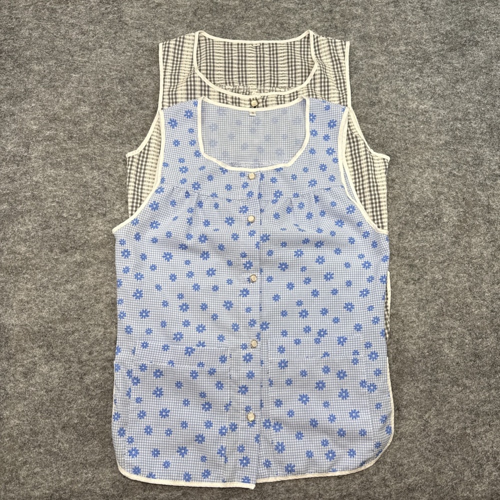 Cobbler Aprons women's small blue gingham floral black plaid smock pockets LOT